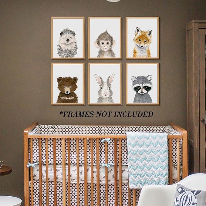 Little Orchard Nursery Room Wall Art: Cute Safari Animal decorations - Bear, Fox, Rabbit, Fawn for Baby Bedrooms