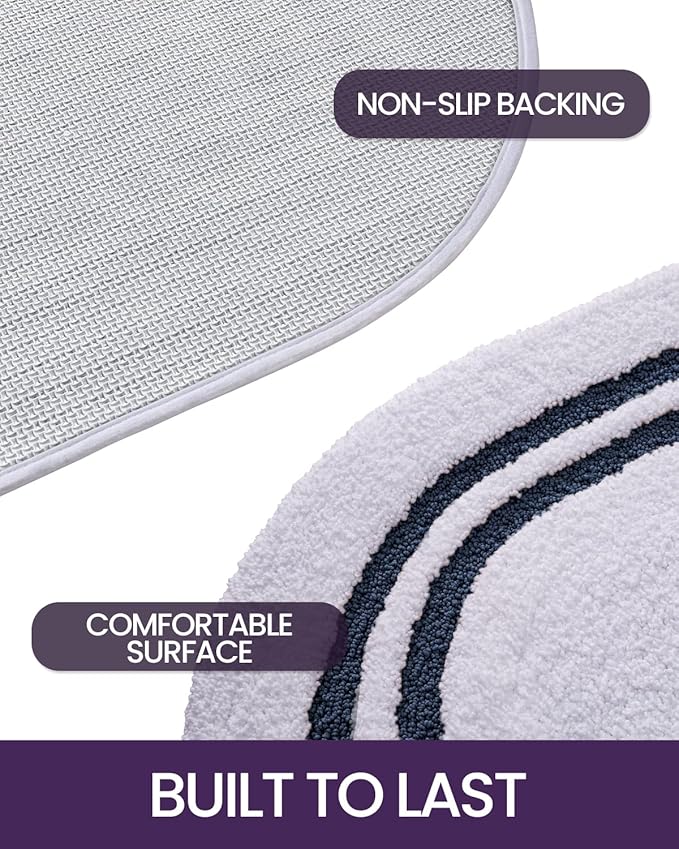 DEXI Oval Bath Mats for Bathroom, 24x43 Absorbent Bath Mat, Washable Microfiber Bathroom Rug with Non Slip Backing for Shower Floor, Navy