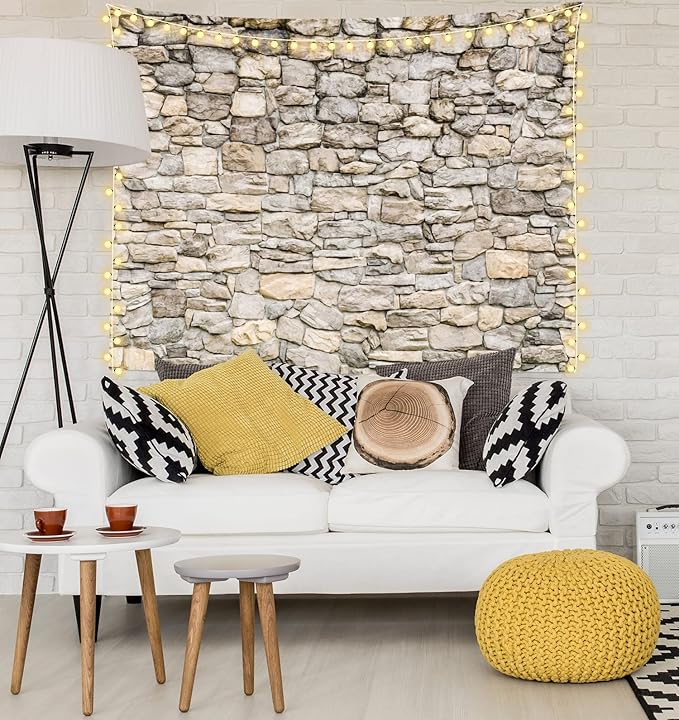 Loccor Extra Large Vintage Brick Rock Stones Wall Tapestry 180 x 100 Inches Grey Rock Castle Stonewall Backdrop Wall Hanging Polyester Print for Bedroom Living Room Dorm Home Decor