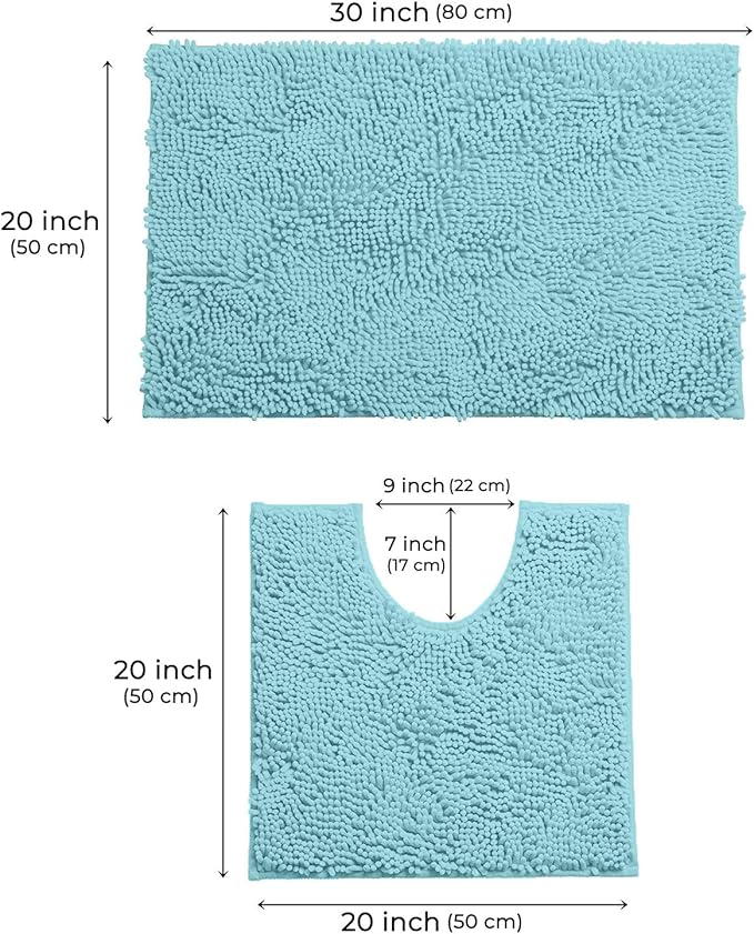 LuxUrux Bathroom Rugs Sets 2 Piece: Quick Dry, Soft Plush Anti-Slip, Super Absorbent. Includes Rectangular (31x20 inches) & U-Shaped Toilet Mat (20x20 inches) | Spa Blue