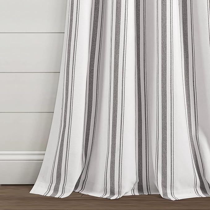 Lush Decor Farmhouse Stripe Yarn Dyed Cotton Window Curtain Panel Pair, 42" W x 84" L, Gray - Classic Modern Rustic Charm - Eco Friendly Cotton Fabric
