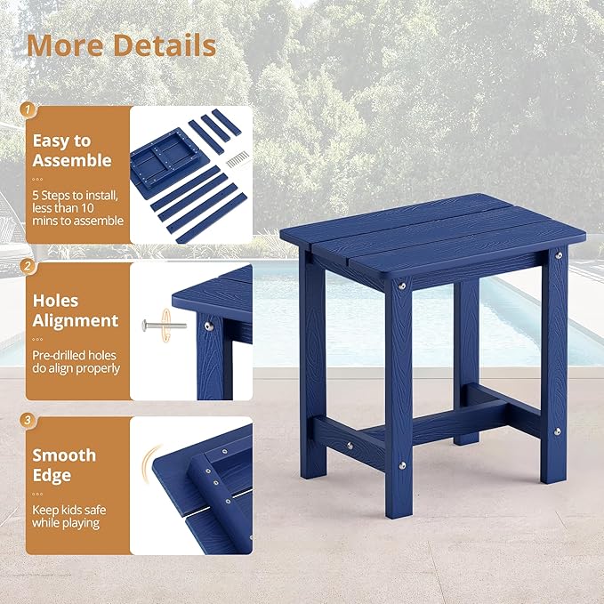 LUE BONA Outdoor Side Table, HDPS Small Outdoor Table, Adirondack Side Table, Outside End Table for Patio, Porch, Deck, Pool, Weather Resistant/Easy Maintenance/Indoor or Outdoor Use, Navy