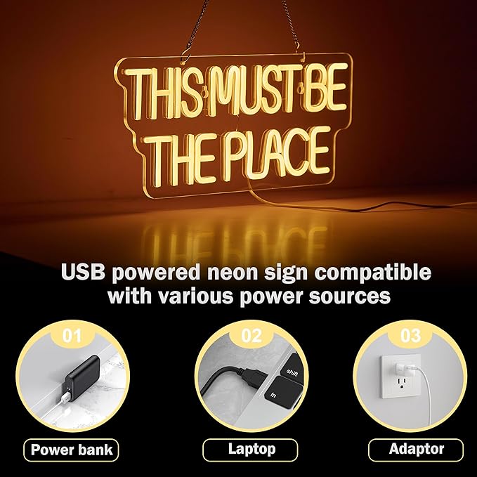 This Must Be The Place Neon Sign for Wall Décor Dimmable LED Neon Light USB Powered Neon Art Signs(Warm White)