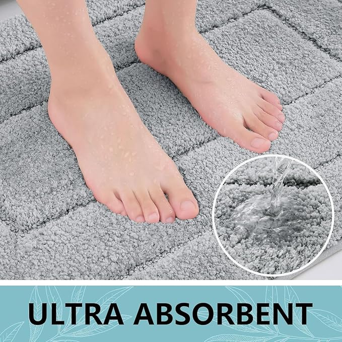 Buganda Bathroom Rugs, 47" x 20", Soft and Absorbent Microfiber Bath Rugs, Non-Slip Shaggy Shower Carpet, Machine Wash Dry Bath Mats for Bathroom Floor, Tub and Shower, Grey