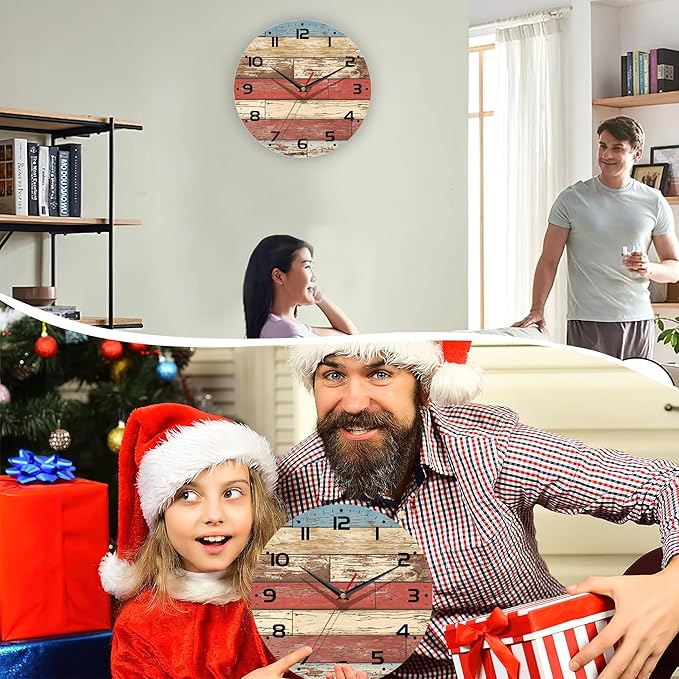 Clock for Living Room, Wooden Decorative Round Wall Clock Silent Non-Ticking Battery Operated Clock 10 Inch, Home Decor for Living Room, Kitchen, Bedroom and Office