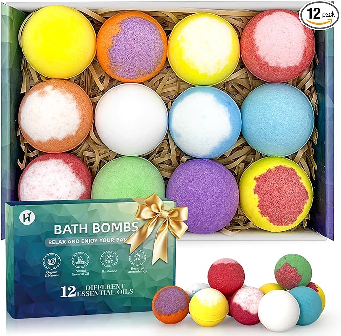 Bath Bombs Fathers Day Birthday Gift for Women Mom Her Daughter Wife Set - 12Pack Handmade Natural & Organic, Spa Relaxing Birthday Gifts for Men, Aromatherapy Bubble Bath, Amazing Present for Kids