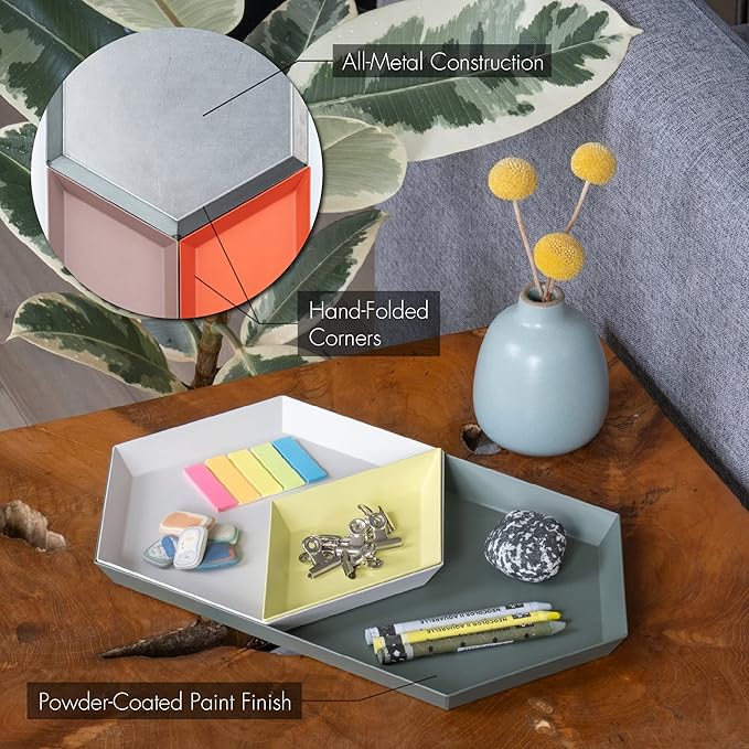 LINE+ARC Hand-Painted Metal Nesting Trays (Set of 3 ModTrays, Joshua Tree) for Mid-Century Modern Coffee Table Entryway Stacking Geometric Trinket Valet Catchall Vanity Jewelry Ottoman