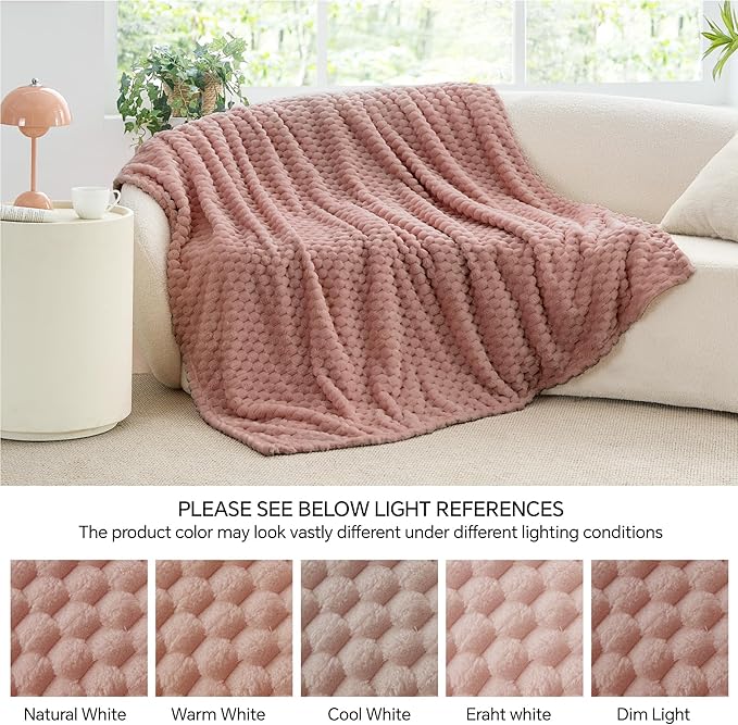 BEDELITE Jacquard Blanket, 3D Fleece Decorative Dusty Pink Twin Size, Soft and Cozy Warm Plush Fuzzy Throw All Seasons Suitable, 60x80Inches