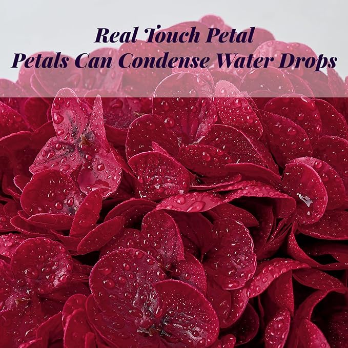 MARTINE MALL 3Pcs 21in Hydrangea Artificial Flowers, Latex Real Touch Hydrangeas Lifelike Large Hydrangea Flowers for Home Decor Party Arrangements Wedding Bouquets Centerpieces (Burgundy)