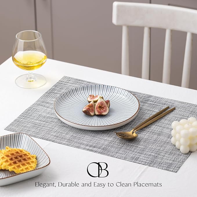 Placemats Set of 6 - Easy Clean Woven Vinyl Placemats for Dining Table, Indoor/Outdoor Place Mats, Washable PVC Table Mats(Gray)