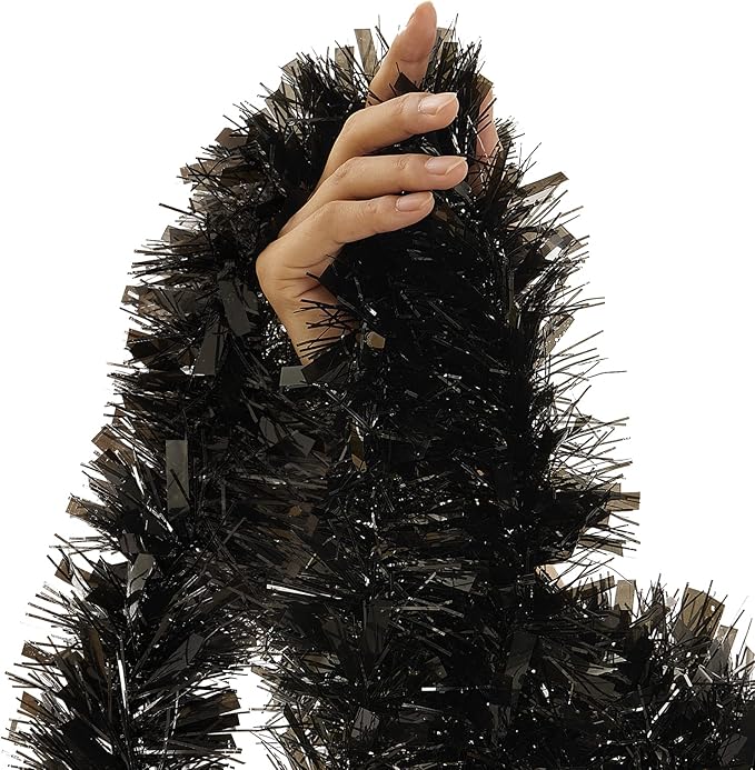 26.2 Feet Black Holiday Tinsel Garland for Christmas,Halloween, Birthday, Weddings, Party Decorations, Xmas Foil Tinsel Garland for All-Season Home Indoor Outdoor Party Supplies(Black)