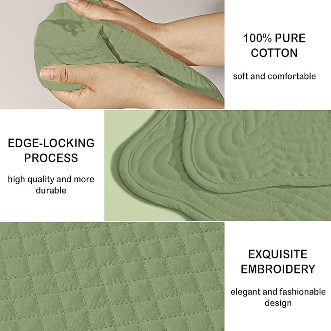 Green 100% Cotton Placemats Set of 6, Rectangular Placemats Machine Washable-13x18 Inches for Kitchen or Dining Table Fabric Rectangular Table Mats
