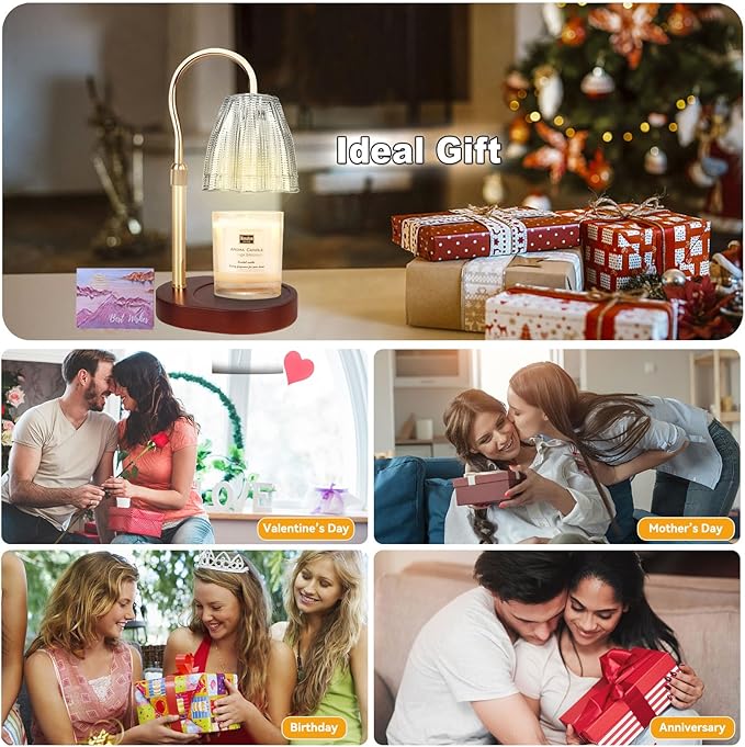 Candle Warmer Lamp with 3 Bulbs, Adjustable Height Dimmable Candle Warmer with Timer, Compatible with Large Jar Candles, Candle Lamp with Charming Gift Box for Her/Him