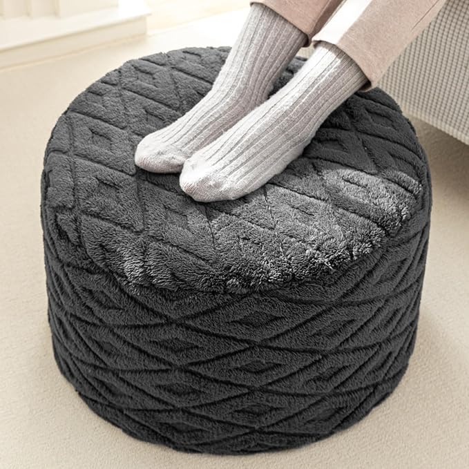 Round Pouf Ottoman 20x20x14 Inches Boho Poof Home Decor Floor Pouffe Ottoman Foot Rest for Couch Sofa Bean Bag Chairs Living Room Bedroom Dark Gray