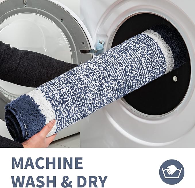 CozeCube Bath mats for Bathroom Non Slip, Plush Shaggy Bath Rugs for Bathroom Washable, Extra Soft and Absorbent Microfiber Bath Rugs, Dark Blue, 47" x 24"