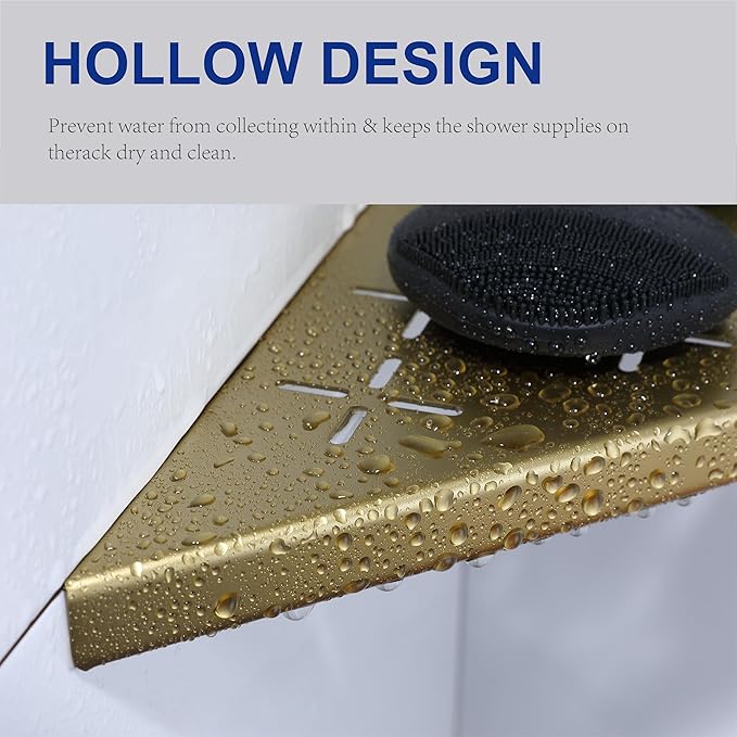 12" Corner Shower Shelf, 2-Pack Shower Shelves SUS304 Stainless Steel Bathroom Shelves for Tile Walls, Recessed Corner Shelf Organizer Rack, No Drilling (Brushed Gold)
