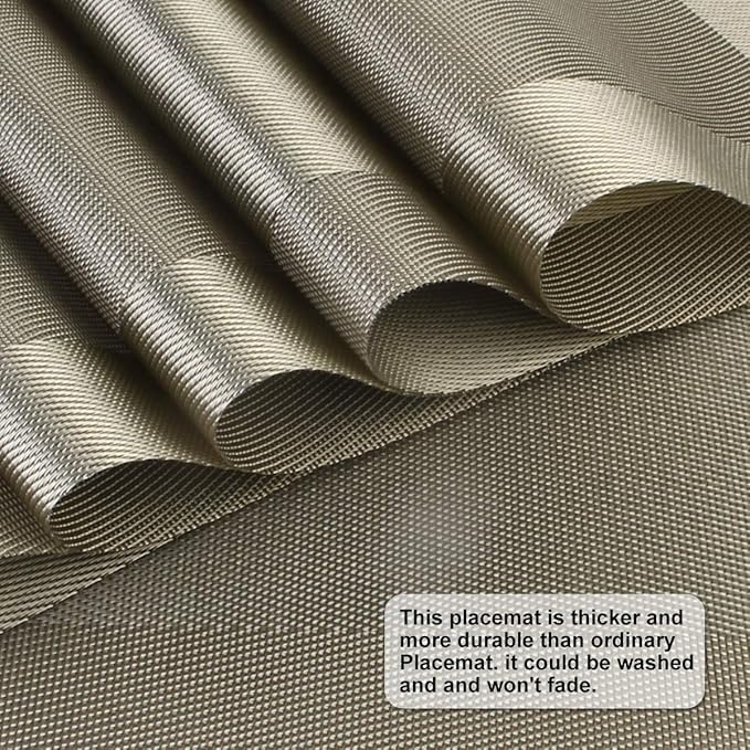 DACHUI Placemats, Heat-Resistant Placemats Stain Resistant Anti-Skid Washable PVC Table Mats Woven Vinyl (6pcs, Coffee-Cross)