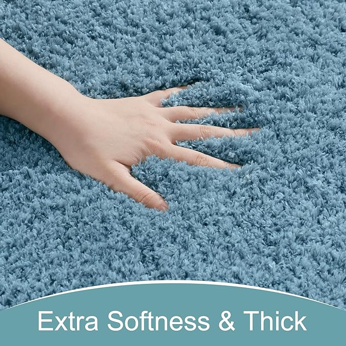 AROGAN Luxury Long Bathroom Runner Rug, 24x60 Inch Thick Soft and Absorbent Non Slip Bath Mat, Rubber Backing Quick Dry Rugs Carpets, Machine Washable Plush Mats for Shower Floor, Little Blue