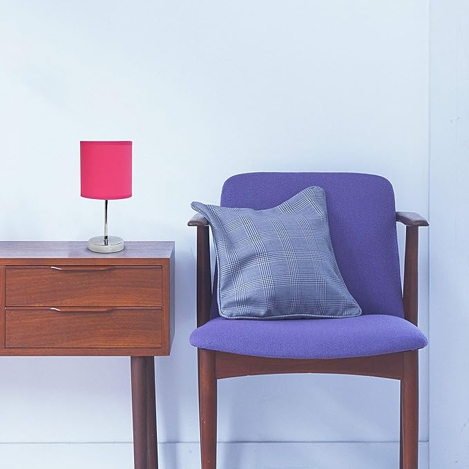 Simple Designs LT2007-HPK Chrome Mini Basic Table Lamp with Fabric Shade, Hot Pink