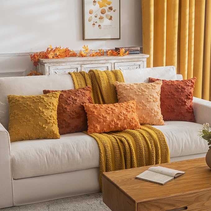Maple Leaf Fall Throw Pillow Covers 12"x20" Set of 2, Rust Red Farmhouse Decorative Pillow Covers for Autumn Harvest Holiday Accent Pillow Cases, Faux Fur Pillow Covers for Couch Bed Room