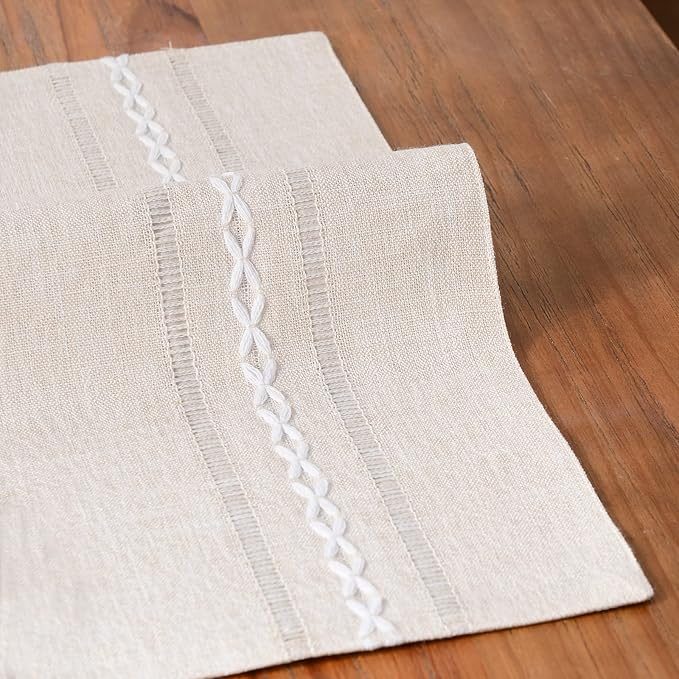 Wracra Cotton Linen Placemats, 12 x 18 Inch Set of 4 Fete Placemats Rustic Hemstitch Place Mats for Kitchen Table and Heat Resistant-Ivory
