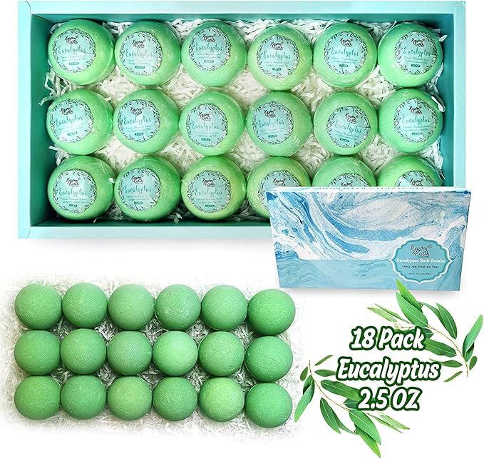 Bath Bomb Gift Sets for Men. 18 Therapeutic Spearmint Eucalyptus Bath Bombs for Sore Muscles. Best Mens Bath Bomb Gift Box for Him & Her
