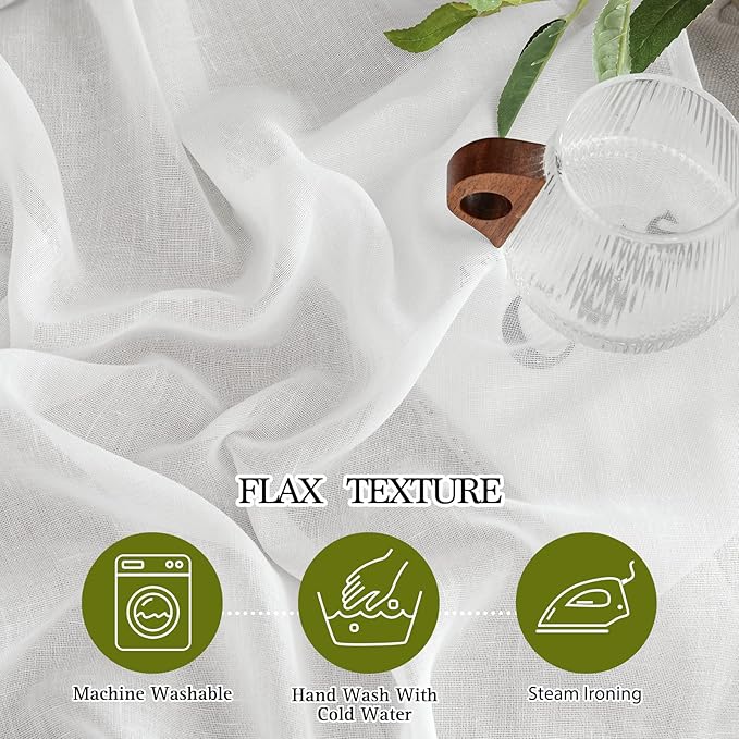 NICETOWN White Linen Curtains 144 inch Length 2 Panels, Grommet Linen Weave Curtains & Drapes Privacy with Light Filtering Window Treatments for Bedroom/Living Room, W52 x L144, 2 Panels