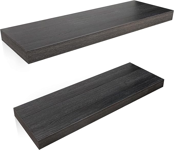 Floating Wall Shelves, 24" Mounted Hanging Shelf Set for Living Room, Office, Kitchen, Bathroom, Perfect Home Decor, Rustic Pattern Designed (Espresso)