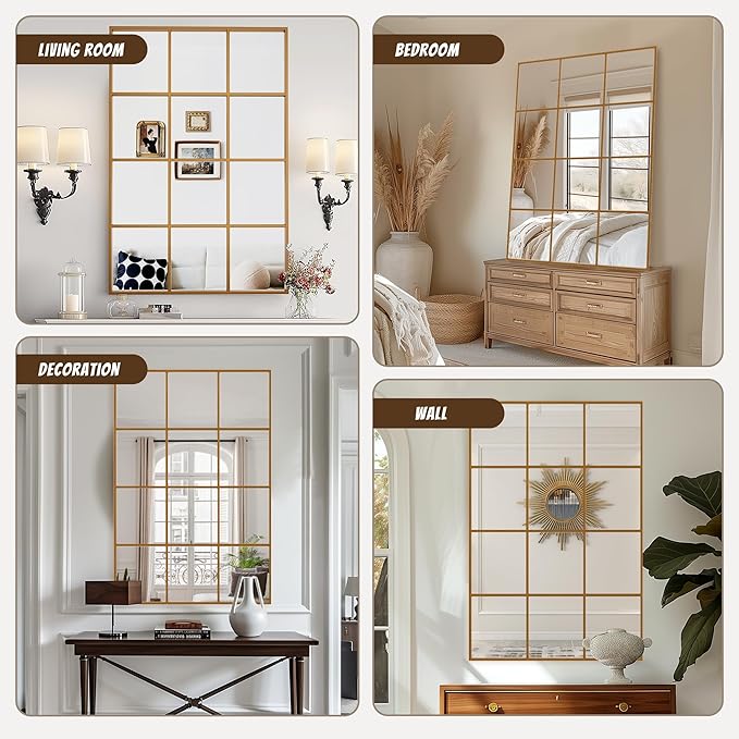 Antok Decorative Mirrors for Wall Decor, 24" x 36" Decorative Wall Mirror Black Window Mirrors Wall Mounted Decorative Mirror for Living Room Dining Room Hallway Entryway,Bronze,Retro Rect Style