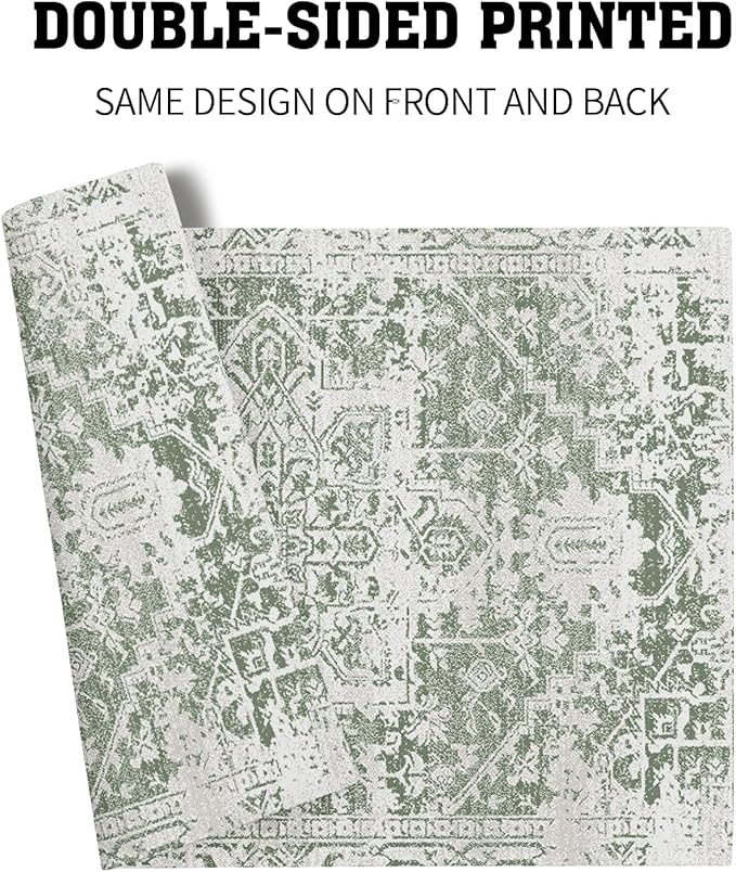 Gray Sage Green Boho Placemats Set of 4 Ethnic Bohemian Carpet Place Mats Washable Kitchen Dining Vintage Grey Geography Floral Linen Table Mats Stain Heat-Resistant for Home Party Indoor 12x18 in