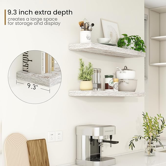 Fun Memories Deep Floating Shelves - 36" W x 9" D x 1.6" H Rustic Grey Wall Shelf - Wall Mounted Shelves for Storage - Wooden Shelves with Invisible Brackets for Living Room, Farmhouse - Set of 1