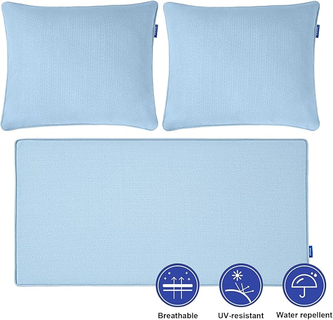 Outdoor Loveseat Cushion Set 44'' x 24'', Outdoor Cushions for Patio Furniture with Fastness Cover, Water Repellent Outdoor Seat Cushion and Couch Back Cushions for Bench, and Swing (Light Blue)