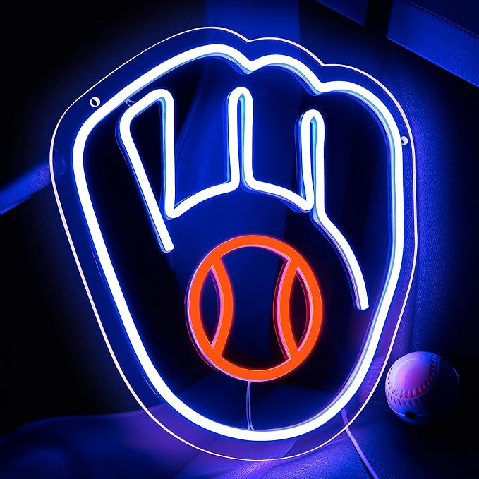 Baseball Team Neon Sign for Wall Decor Led Light Up Sign for Man Cave Bedroom Gifts for Baseball Fans 5V USB Powered Size 13.3 * 12.6inch(ZYLD140)