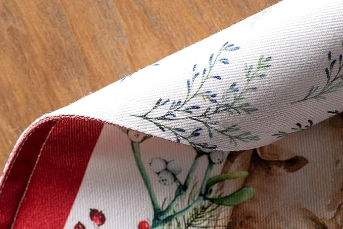 Maison d' Hermine Placemats Set of 4 100% Cotton Washable Cloth Place Mats, Reusable Table Mats for Kitchen Dining Decoration, Party, Wedding, Restaurant (Holly Time, 13" x 19")