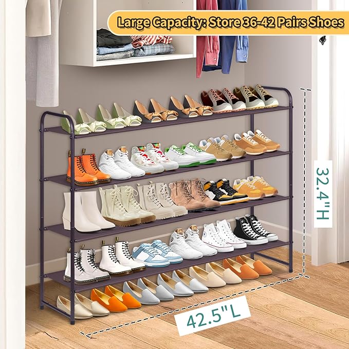 SLEEPING LAMB 4-Tier Shoe Rack for Closet, Long Stackable Wide Shoe Organizer Holds 30-Pairs Low Shoe Shelf Storage for Bedroom, Floor, Entryway (Bronze)