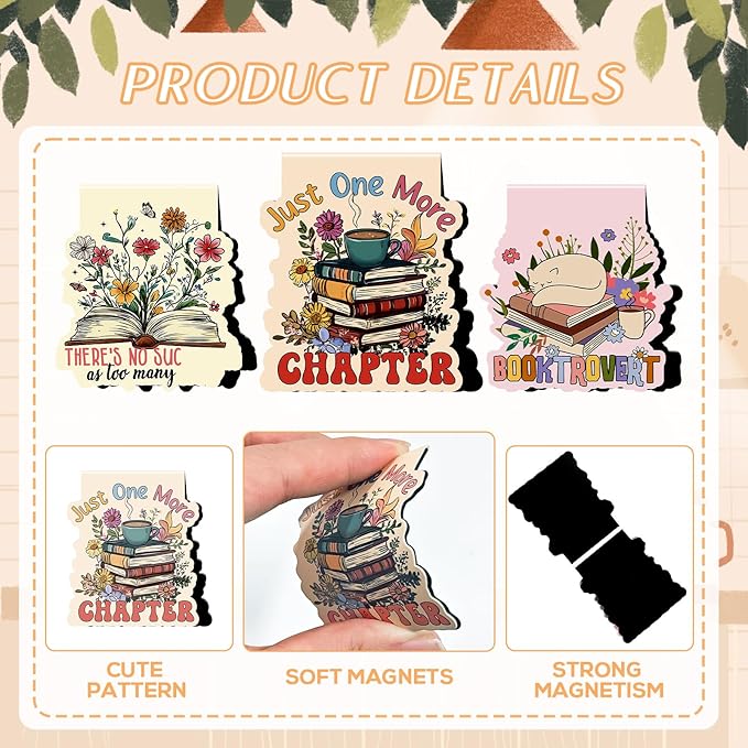 Book Lover Magnetic Bookmark - 9Pcs Flower Book Mark Magnets Cute Cat Floral Bookmarks Magnetic Bookish Magnets Book Markers Page Clip Gifts for Women Teen Students Teacher Reading Office