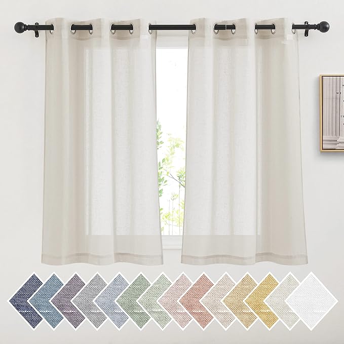 NICETOWN 48 inch Curtains 2 Panels Set for Kitchen, Grommet Semi Sheer Short Curtains & Drapes Privacy with Light Filtering for Cafe/Small Window, Natural, W36 x L48, 2 Pieces