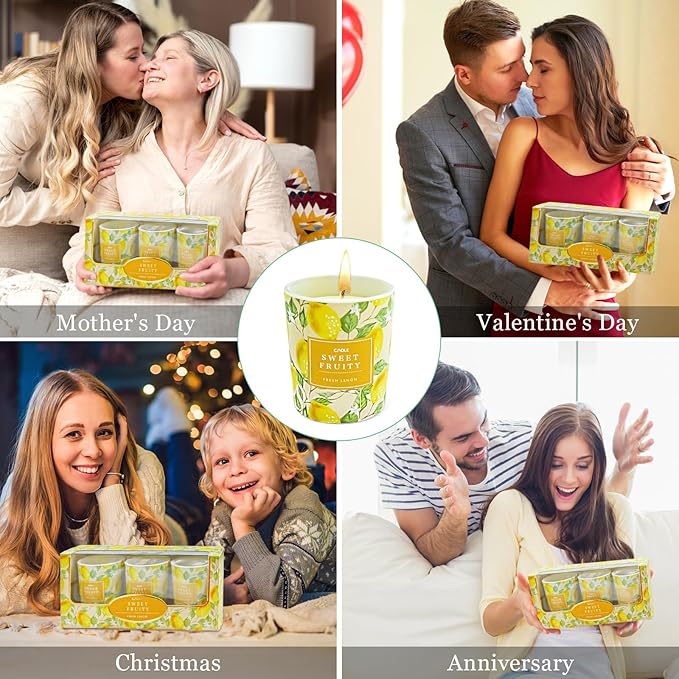 Candles for Home Scented, 3 PCS Cotton Wicks for Soy Natural Candles, Circle Candle for Cleansing House for Stress Relief and Promote Sleep, Candles Set Gifts for Women and Men(Orange & Lemon)