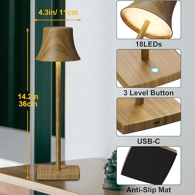 SAKRINGT 2 Pack LED Cordless Table Lamps Rechargeable,5000mAh Battery Operated Table Light,3 Color Stepless Dimming,Portable Small Table Lamp for Patio Restaurant Outdoor