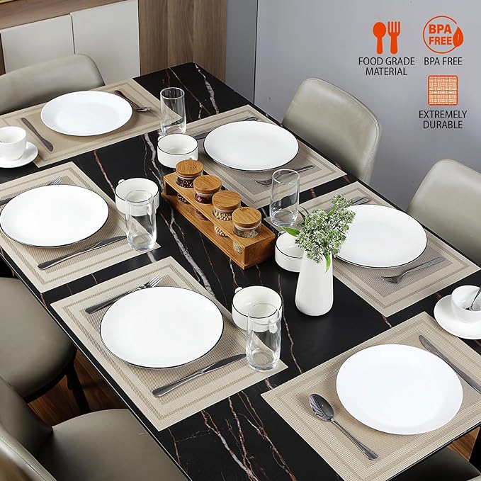 Placemats Set of 6,Washable,Heat and Stain Resistant Indoor/Outdoor Place mats, Vinyl Woven Non Slip Table Mats for Restaurant Table Protection, PVC Table Placemats(Beige, 6PCS)