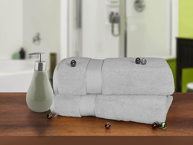 GLAMBURG 700 GSM Premium Cotton 2-Pack Oversized Extra Large Bath Sheets - 100% Combed Cotton - 2 Bath Sheets 35x70 - Luxury Hotel & Spa Quality - Durable Ultra Soft Highly Absorbent - Light Grey