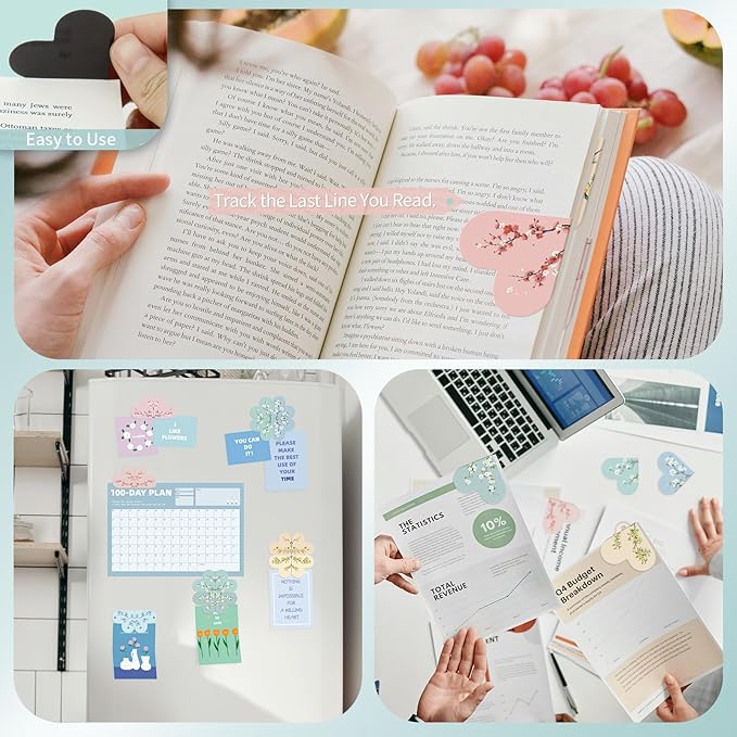 12 PCS Heart Magnetic Bookmarks for Reading Women, Assorted Magnet Corner Book Marks with Flower Patterns, Aesthetic Reading Gifts for Women, Teachers, Book Lovers, Girls (Floral Style)