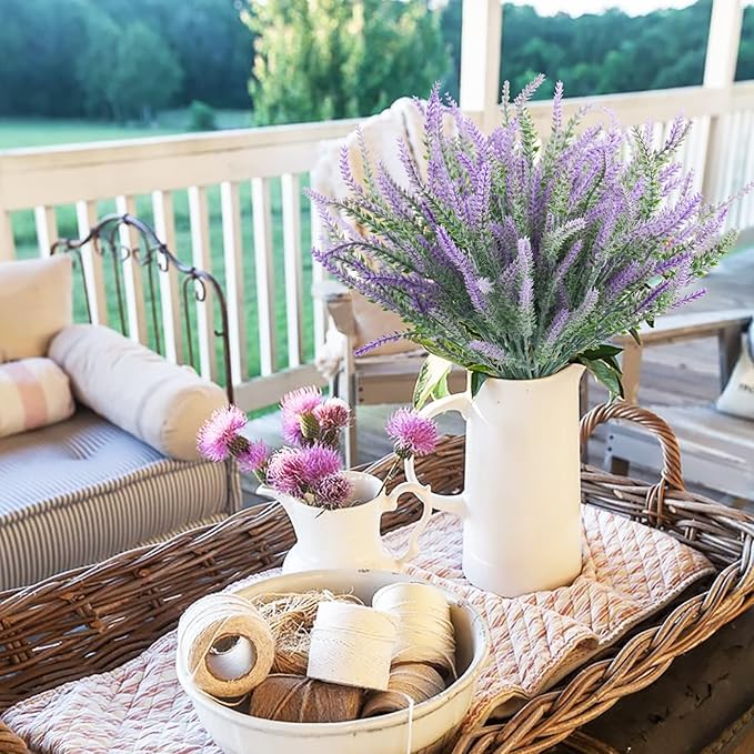 Agusbagli Artificial Lavender Flowers, 12 Bundles Purple Plastic Flowers UV Resistant Outdoor Plants Faux Lavender Stems for Garden Centerpieces Window Box Porch Home DéCor