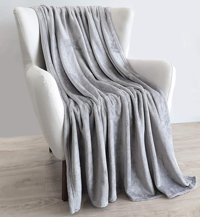 TASTHROW Large Flannel Fleece Throw Blanket, 50×70 Inch - Cozy Lightweight Thick Blanket - All Seasons Suitable for Women, Men and Kids (Two Pack, Light Grey)