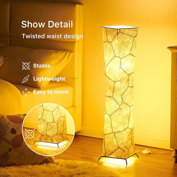 chiphy Floor Lamp, 39" Tall Standing Lamp, 3 Levels Adjustable Brightness LED Bulbs, Column Floor Light, Marble Gradient Fabric Lampshade, Home Decor for Living Room, Bedroom, Kids Room