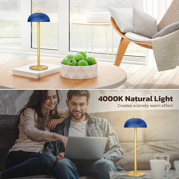 2 Pack Cordless Table Lamp, 5000mAh Portable Rechargeable Table Lamp, 3 Color Modes Stepless Dimming Table Light with Memory Function, for Dinner, Patio, Home, Restaurant.(Blue)