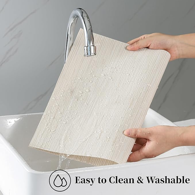 Leetaltree Pale Beige Placemats Set of 4 - Heat Resistant Non-Slip Place mats for Dining Table, Washable Durable PVC Vinyl Woven Table Mats(Pale Beige, 4)