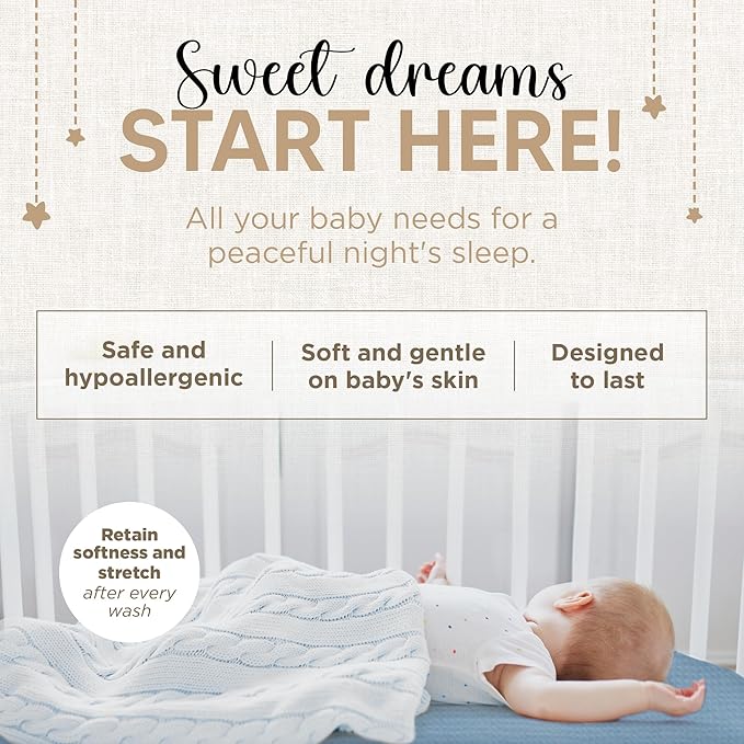 Bassinet Fitted Sheets - Compatible with Amke, Ronbei, Pamobabe, and Nordmiex | 100% Organic Jersey Cotton - Light Blue + Dark Blue | 32x19 (2 Pack)