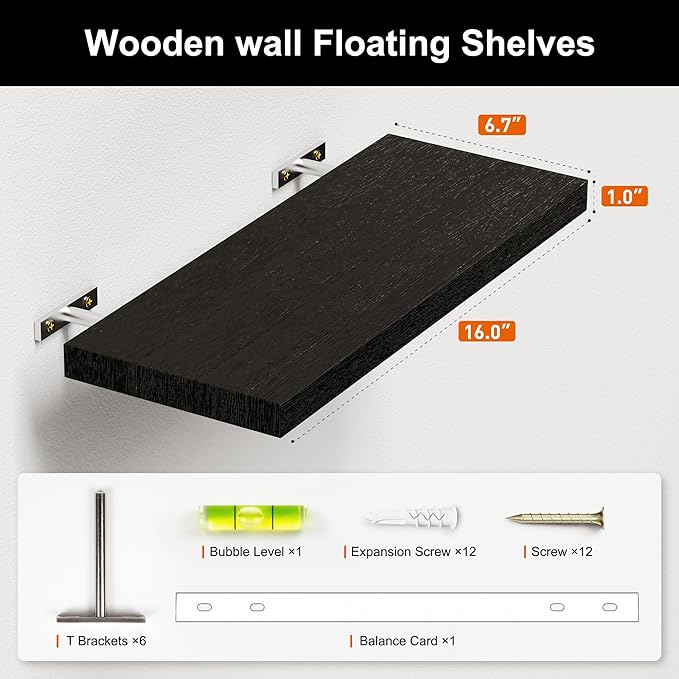 3 Packs Floating Shelves for Wall Storage Minimalist Modern Scandinavian Hogar Living Room Office Plant Decorative Projector Trinket Trophy Gaming Tv Projector Book Home Decor Bookshelf Shelf Black