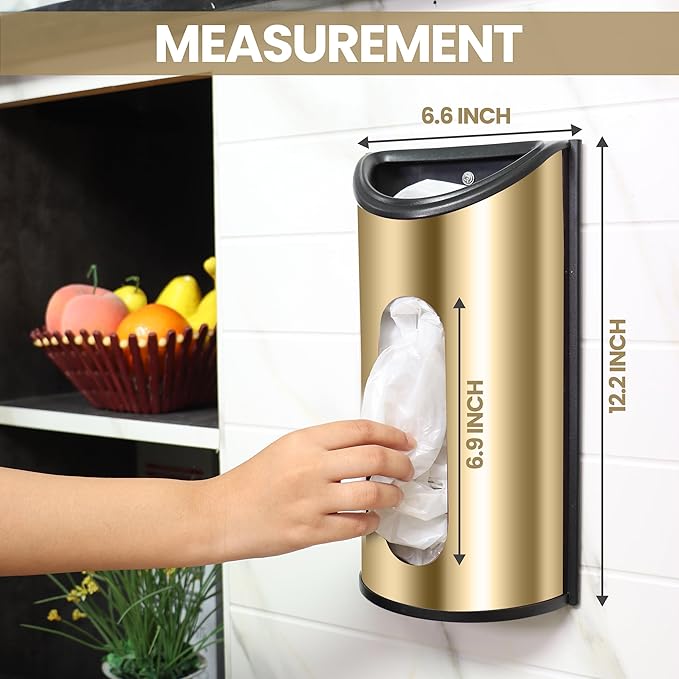 Utopia Kitchen Grocery Plastic Bag Holder and Dispenser for Plastic Bags - Easy Wall Mount Bag Saver - Stainless Steel (Gold, Medium (Pack of 1))